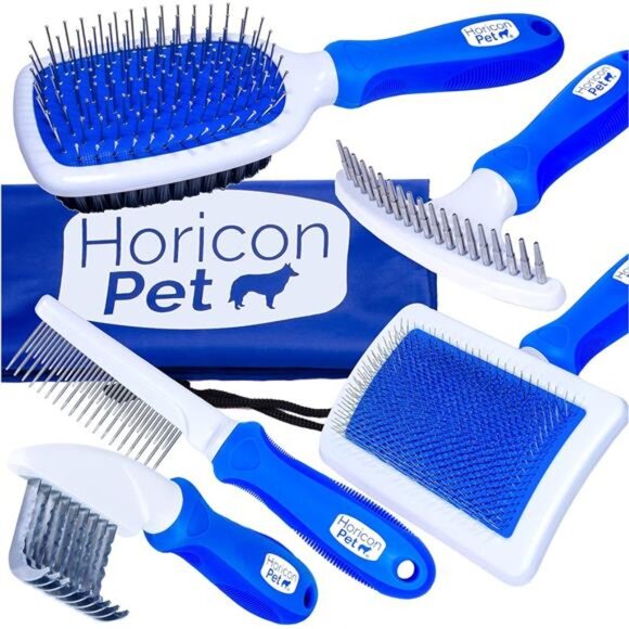 6 In 1 Premium Dog Brush Set - Dog Grooming Brushes - Ball Pin & Bristle Brush - Picture 1 of 7